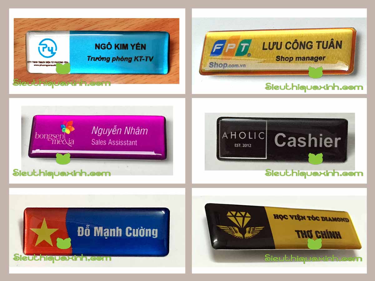 Bảng tên nhân viên cài áo bằng nhôm siêu nhẹ kết hợp mặt nam châm hít chắc chắn