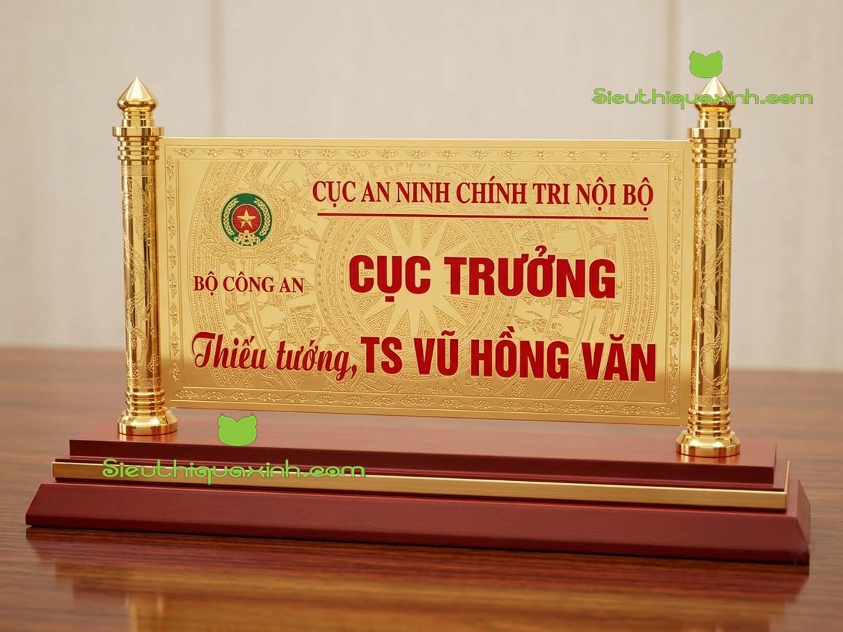 Biển chức danh công an để bàn cấp cao mạ vàng sang trọng